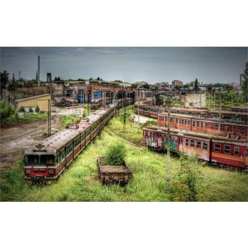 High quality promotion Living room home wall decoration fabric poster abandoned subway cars and trains overgrown with weeds