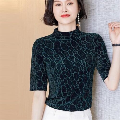 High-End Temperament Bright Silk Half High Collar Women Inside Shirts Sping Summer Korean Style Blouses Half Sleeve Tops Blusas
