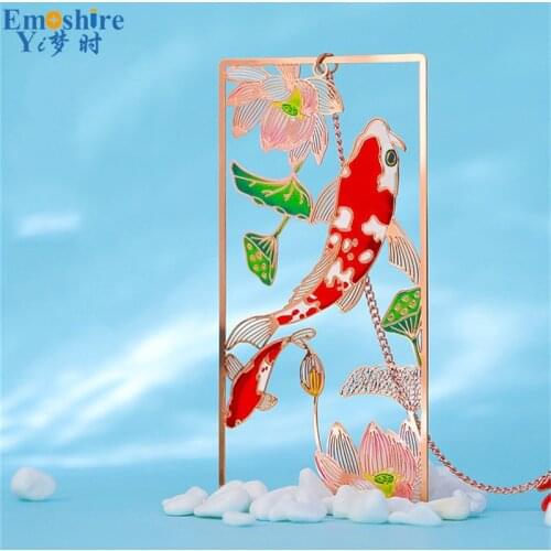 Fish Lotus Metal Bookmark Chinese Style Classical Art Gift Lotus Leaf Ancient Style Bookmark Metal Book Mark Print Logo M186