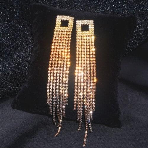 Luxury Shiny Rhinestone Dangle Drop Earrings for Women Wedding Bridal Big Earrings Long Tassel Crystal Earrings Jewelry Gifts