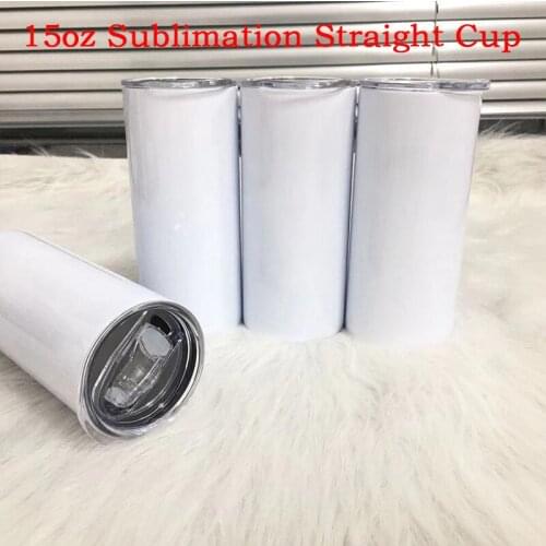 15oz DIY Sublimation Straight Skinny Tumbler With Lid Stainless Steel Double Vacuum Creative Thermos Water Bollte For Party Gift