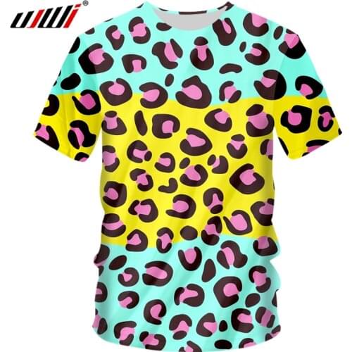 UJWI 3D leopard print mens T-shirt for men/women Colorful yellow blue T-shirt style large size 6XL sweatshirt gym
