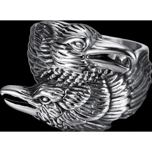 Viking Men Two Entwined Ravens Ring Norse Mythology Silver Color Odin Crow Stainless Steel Rings Nordic Amulet Jewelry