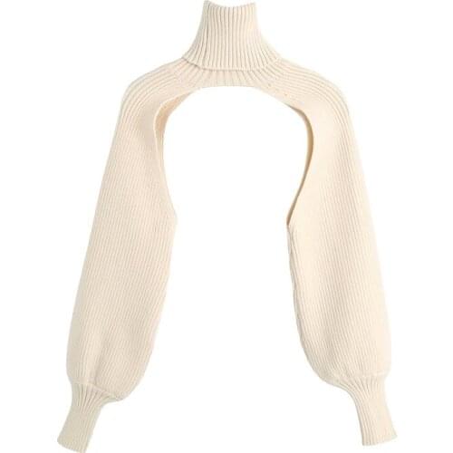 ZA Women Fashion Arm Warmers Knitted Sweater Vintage High Neck Long Sleeve Female Pullovers Chic Tops