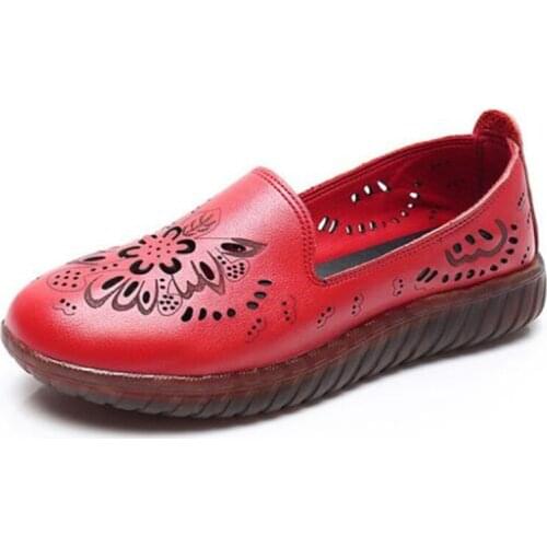 2020 Summer New Hollow Breathable Casual Shoes Comfortable Cool Shallow Women Leather Shoes Soft Bottom Non-slip Wear Flat Shoes