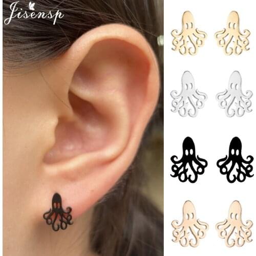 Tiny Cute Octopus Earrings Women Stainless Steel Ocean Animal Earings Fashion Dolphin Seahorse Fish Ear Studs Pendientes Mujer