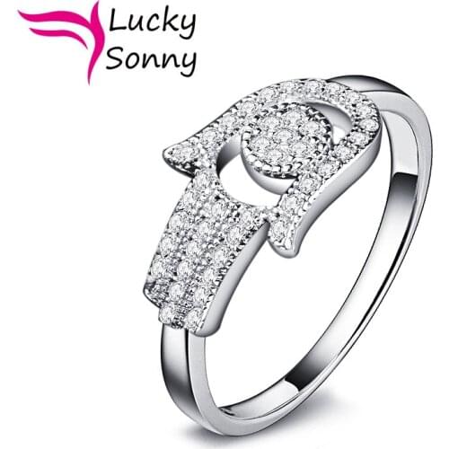 Lucky Sonny Hamsa Ring Middle East Fashion Women Jewelry For Wedding 5A White Cubic Zirconia Micro Paved 925 Sterling Silver