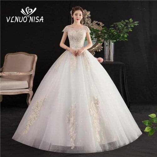 New Vestidos de Novia Cheap Wedding Dress Cap Sleeve Lace Appliques Vintage Ball Gown Embroidery Princess Plus Szie Bridal Dress