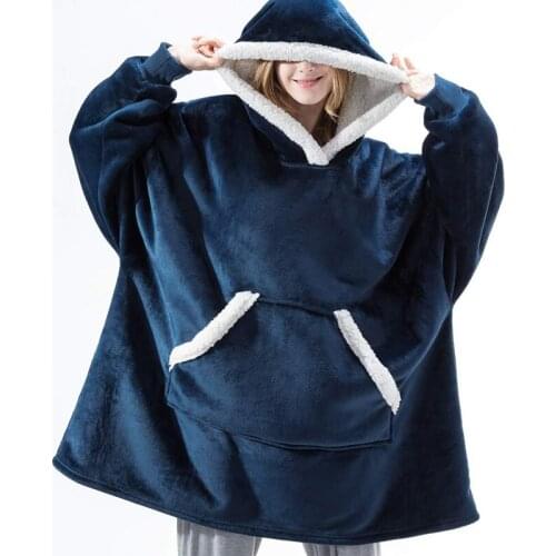 Winter Hoodie Blanket Women Long Sweatshirt Warm TV Blanket Fleece Plush Hooded Oversized Hoodie With Pocket Sudaderas Mujer