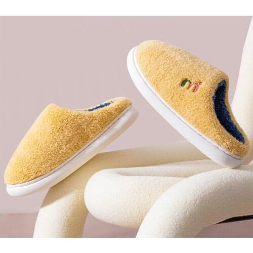 Winter Home Cotton Warm Slippers Women Men Fur Shoes Cute Non-slip Soft Sole Indoor Bedroom House Female Couples Furry Slides