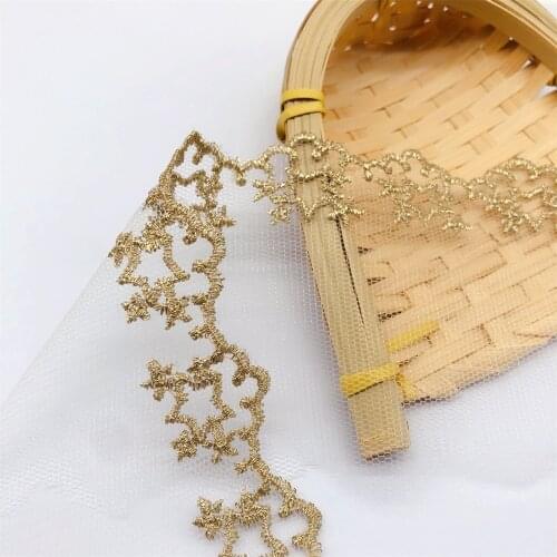 Golden Wire Embroidered Mesh Lace Trim DIY Dress Skrit Applique African Sewing Trim Gold Lace Fabric V2890