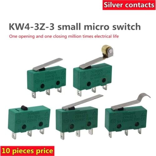 10 pieces of small stroke limit switch contact button KW11 KW4-3Z-3 micro switch straight handle tripod 5A250V