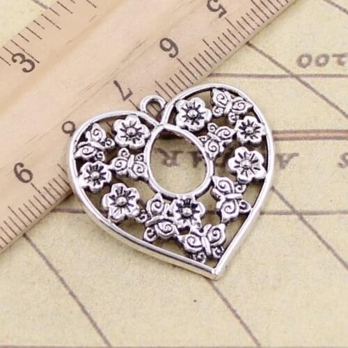 10pcs Charms heart flower 30x30mm Tibetan Bronze Silver Color Pendants Antique Jewelry Making DIY Handmade Craft