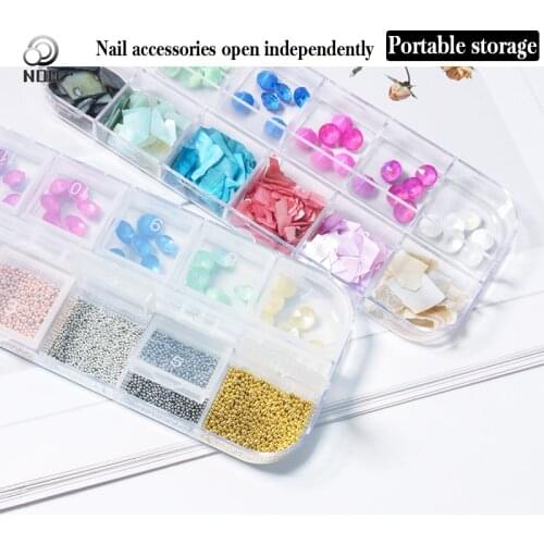 12 Grids/box Nail Art Diamond Gem 3D Nail Sequin Crystal Rhinestone Glass Nail Art Decoration Natural Shell Macaron Crystal