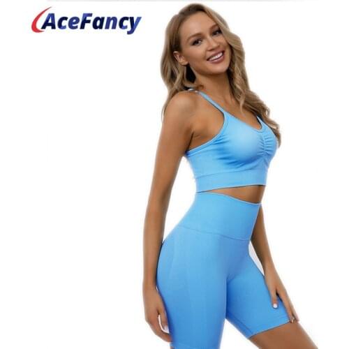 2PCS Seamless Yoga Set Women Sports Bra High Waist Fitness Gym Shorts Gym Set Acefancy Workout Clothes Sports Suits ZC2426A