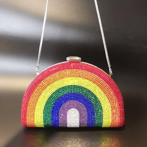 20*13.5*5㎝ Rainbow colorful Evening Bag Handmade Diamond Bag Women Clutch Bag a6895
