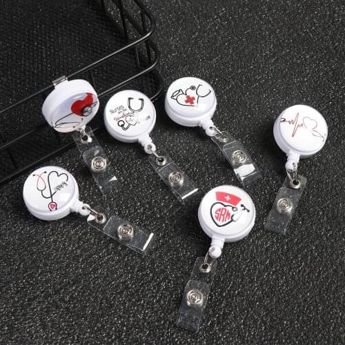 2021 Creative Design Unisex Retractable Nurse Badge Reel Clip Starry Sky Marble Pattern IC ID Card Badge Holder Multi Style