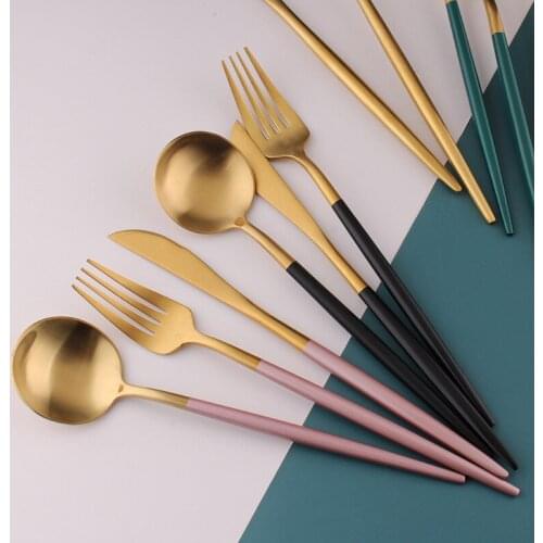 3pcs/set Black Gold Cutlery set 304 Stainless Steel Dinnerware Silverware Flatware Set Dinner Knife Fork Spoon