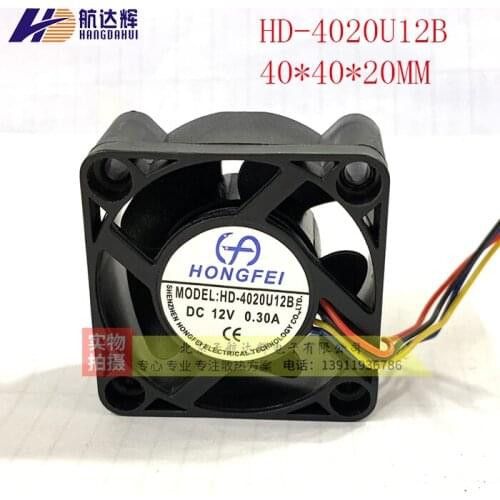 HONGFEI HD-4020U12B DC 12V 0.3A 40x40x20mm 4-Wire Server Cooling Fan