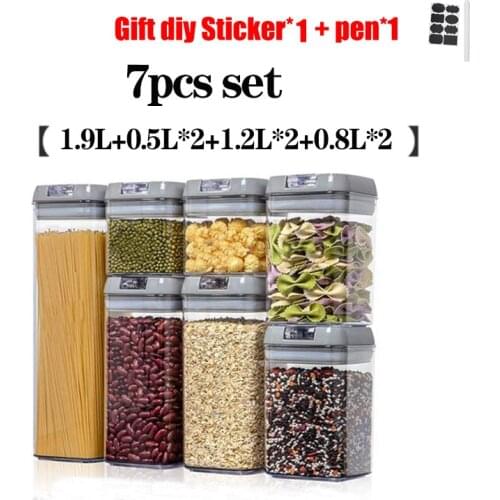5/7pcs set Plastic Food Storage Container Kitchen Box Canister Set with Lid Refrigerator Transparent Sealed Can Cereal Bulk Jar