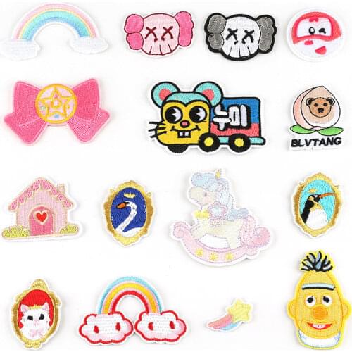 50pcs/lot Embroidery Patch Letter Rainbow House Swan Strange Thing Star Backpack Clothing Decoration Iron Heat Transfer Applique