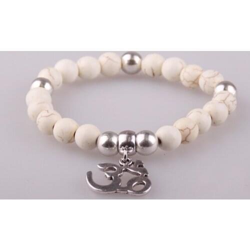 Free Shipping Fashion 8mm natual semi precious stone bracelet with OM pendant charm women or men metal Bracelets