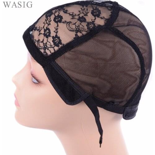 5Pcs Black Wig Cap With Velvet Sides For Making Wigs With Adjustable Strap Glueless Wig Caps Weaving Cap Flower Lace Net Caps