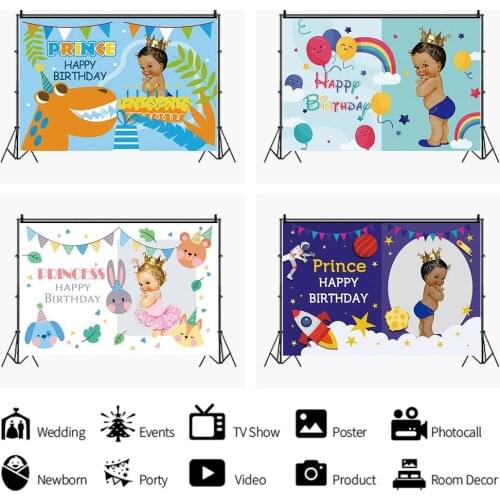 Cartoon Animal Baby Happy Birthday Bunting Banner Portrait Photography Backdrop Decor Photo Background Studio Photocall Props