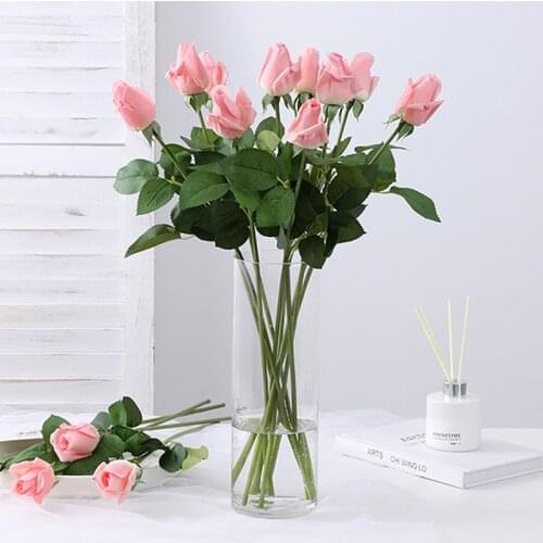 Wedding Ceremony Party Favor Real Touch Plastic Rose Bud Pink White Red Blue Home Art Decor Valentine Gift Artificial Flower