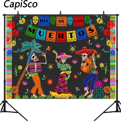 Capisco Day of The Dead Backdrop Mexican Sugar Skull Photography Background Dia DE Los Muertos Dress-up Party Fiesta Banner