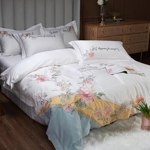 Flower Printed Home Textile Elegant Lace Princess Bedding Set Cotton 4pcs Girls Duvet Cover Bedspread Bed Sheet Pillowcases