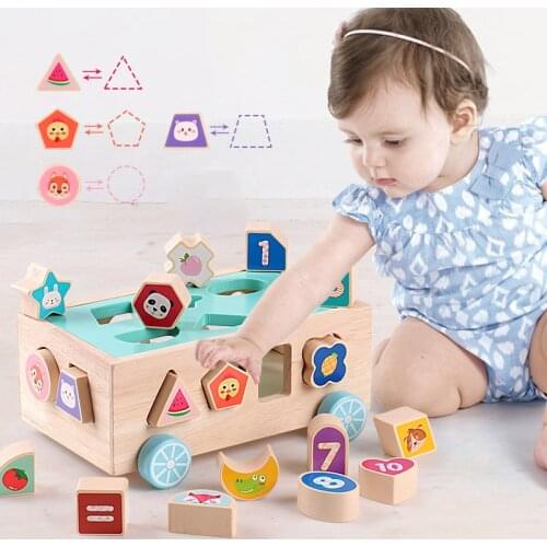 Baby shape cognition matching car 18-hole intelligence box childrens wooden building blocks early education intellectual toys