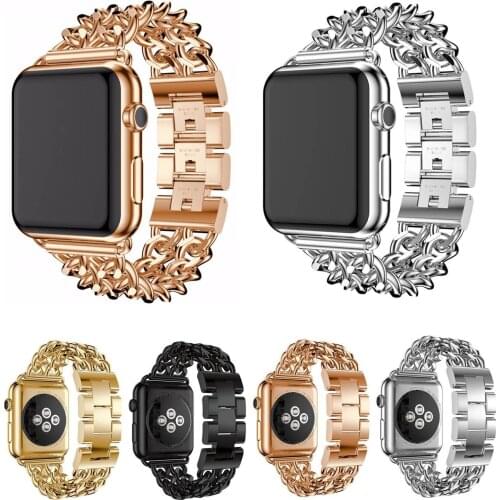Cowboy Chain Strap for Apple Watch Band 42mm 38mm Stainless Steel Link Bracelet for iWatch Series 3 2 1 Metal Wristband Adapters