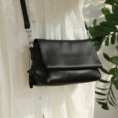 Summer Small Bag Black Women Shoulder Bags Casual Simple Style Genuine Leather Crossbody Bag Lady Flap Solid Messenger Bag 2020