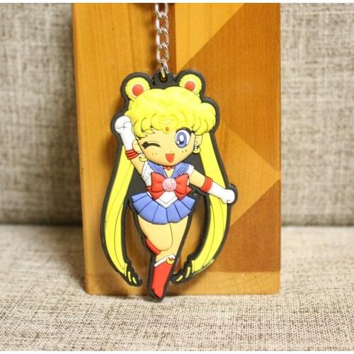 Cute Anime Sailor Moon Moon Hare Keychain Keyring Double Sided Silicone Anime Pendant Toy Key Chain Lovely Key Chian Girls Toys