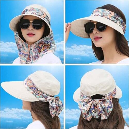Fashion Summer Outdoor Riding Anti-UV Sun Hats For Women Girls Beach Sunscreen Print Cap Neck Face Wide Brim Hat панама женская