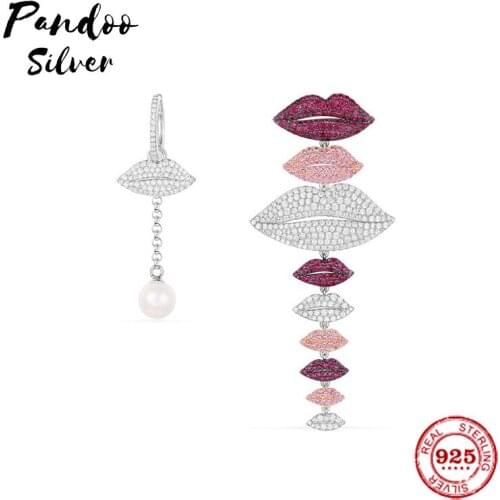 Fashion Charm Sterling Silver Original 1:1 Copy,Asymmetric Multicolor Lips Earrings With Pearl Jewelry Gift Suitable For Female