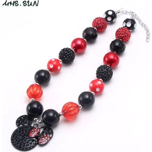 MHS.SUN Cartoon Pendant Necklace Chunky Bubblegum Beaded DIY Handmade Jewelry Necklace For Kids Girls Birthday Party Gift 1PC
