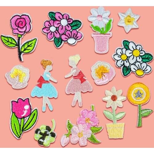 Cartoon Flowers Embroidered Patch for Clothing Sew on Sew Applique Patch Jeans Clothes Sticker Badge Iron on Floral Decor