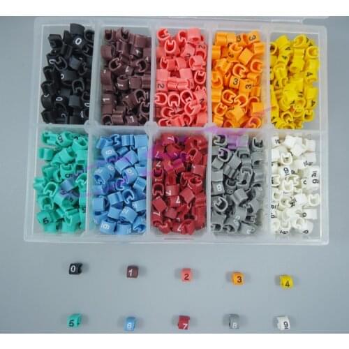 1000pcs/box EC-0 1.5mm2 10 different number and color 0-9 cable marker set