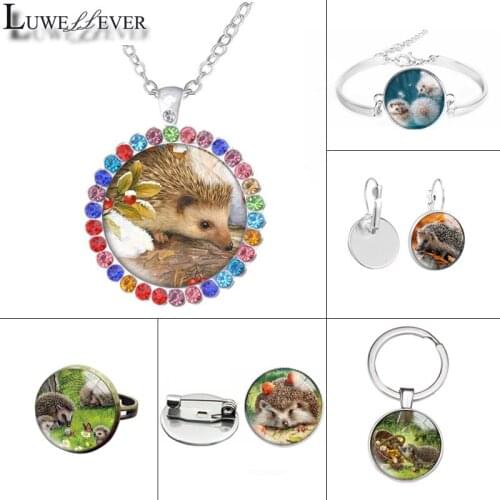 New 611 Hedgehog Glass Necklace Bracelet 25mm 30mm Double Sided Round Glass Cabochon Jewelry For Unisex Charm Pendant