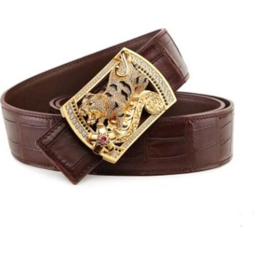 LINSHE new crocodile The belt men The real thing luxury big men belt Smooth buckle tiger Genuine leather belts