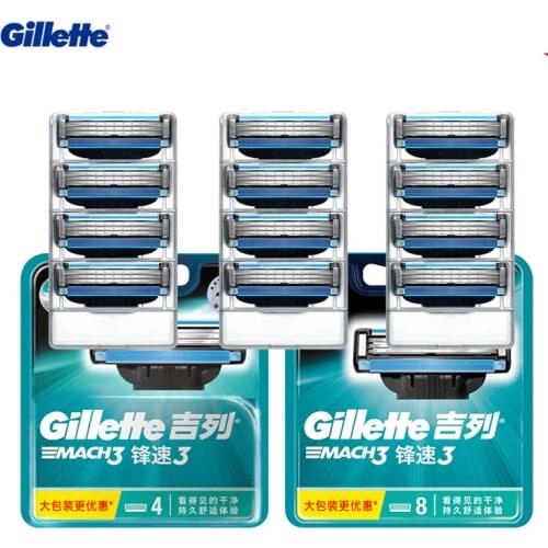 Original Mach3 Gillette 12pcs Razor Blades Men Shaving Razor Blade For Men Face Hair Remova Sharp 3-Layer Shaver Blade Tool
