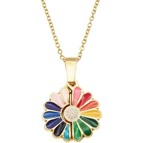 Julie Wang Enamel Daisy Flower Necklaces Openable Pendant Colorful White For Women Girl Jewelry Birthday Gift