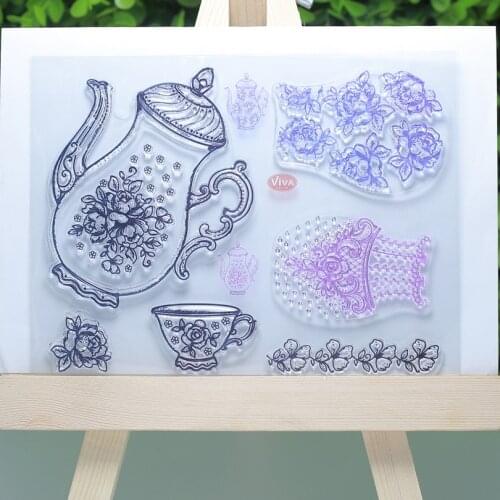 Hanging basket teapot cup transparent clear stamps for Scrapbooking/Card Making/Stamp set stationery birthday Decoration Supply