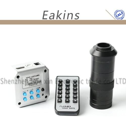 Professional Digital Full HD 16MP 1080P 60FPS HDMI Industrial Camera Microscope Remote Control SD Card Storage+100X Zoom C-MOUNT