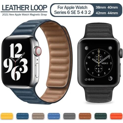 Leather Wrist Strap for Apple Watch Band 44/40/38/42mm Apple Watch 1:1 Original Magnetic Loop Bracelet IWatch Seires 6 5 4 SE 3