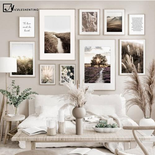 Scandinavia Winter Sunrise Nature Landscape Painting Grass Flower Canvas Poster Nordic Art Print Gallery Wall Decoration Picture
