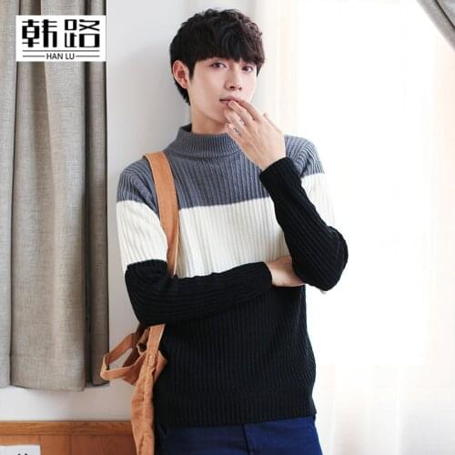 Fashion mens sweater 2020 autumn New mens Stitching color O-neck pullover Casual male slim warm Long sleeve Knitted sweater Top