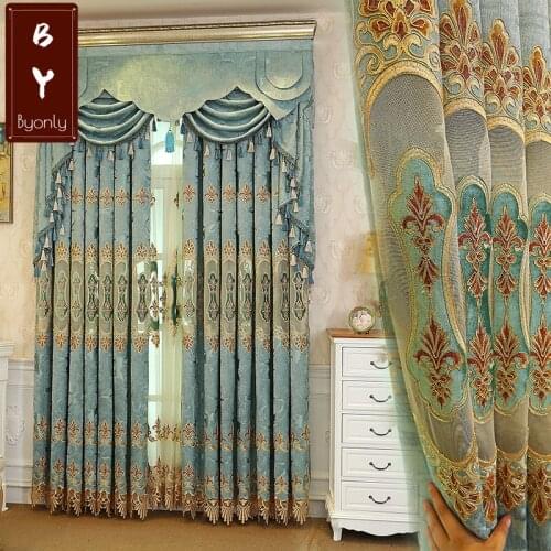 European Style Curtain Thickened Chenille Embroidery Water Soluble Shading Embroidery Curtains for Living Dining Room Bedroom